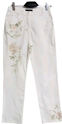 LUISA CERANO White Floral Cotton Denim Pants FR 40, US 8