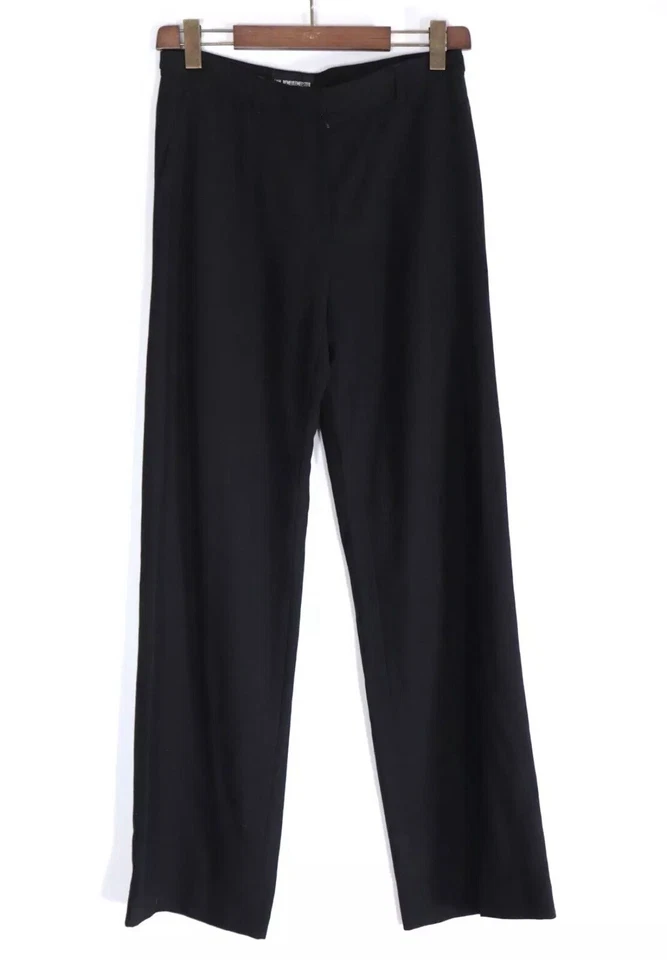 Ann Demeulemeester EU 42 Black Wide-Leg Trousers Wool Pocket Pants 30x32”