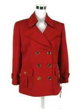 Tahari Blazer 10 Red All Season Textured Double Breasted Jacket Gold Button NWT