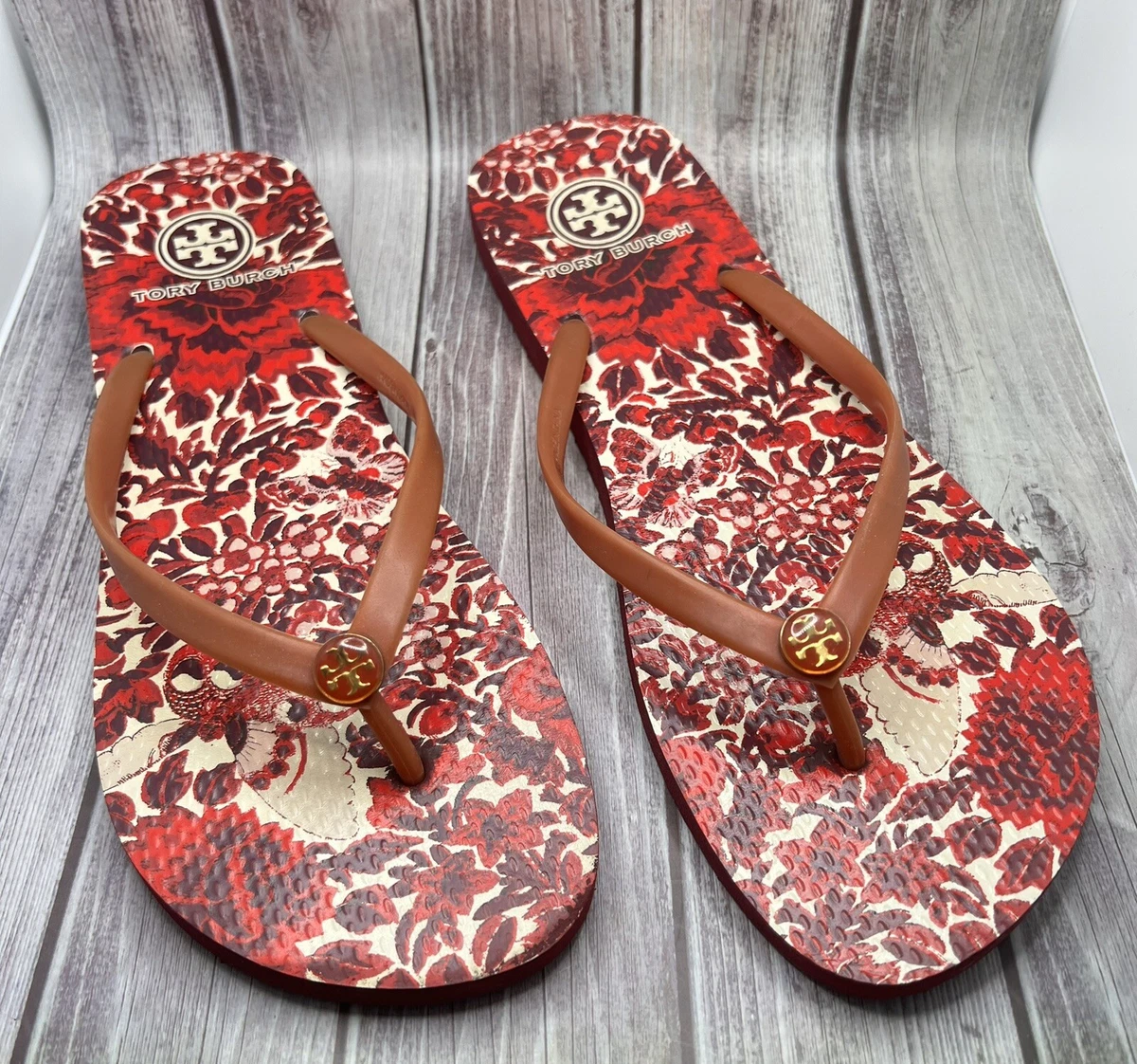 TORY BURCH FLIP FLOPS THONG SANDALS Size 9 Burgundy Red Brown Color