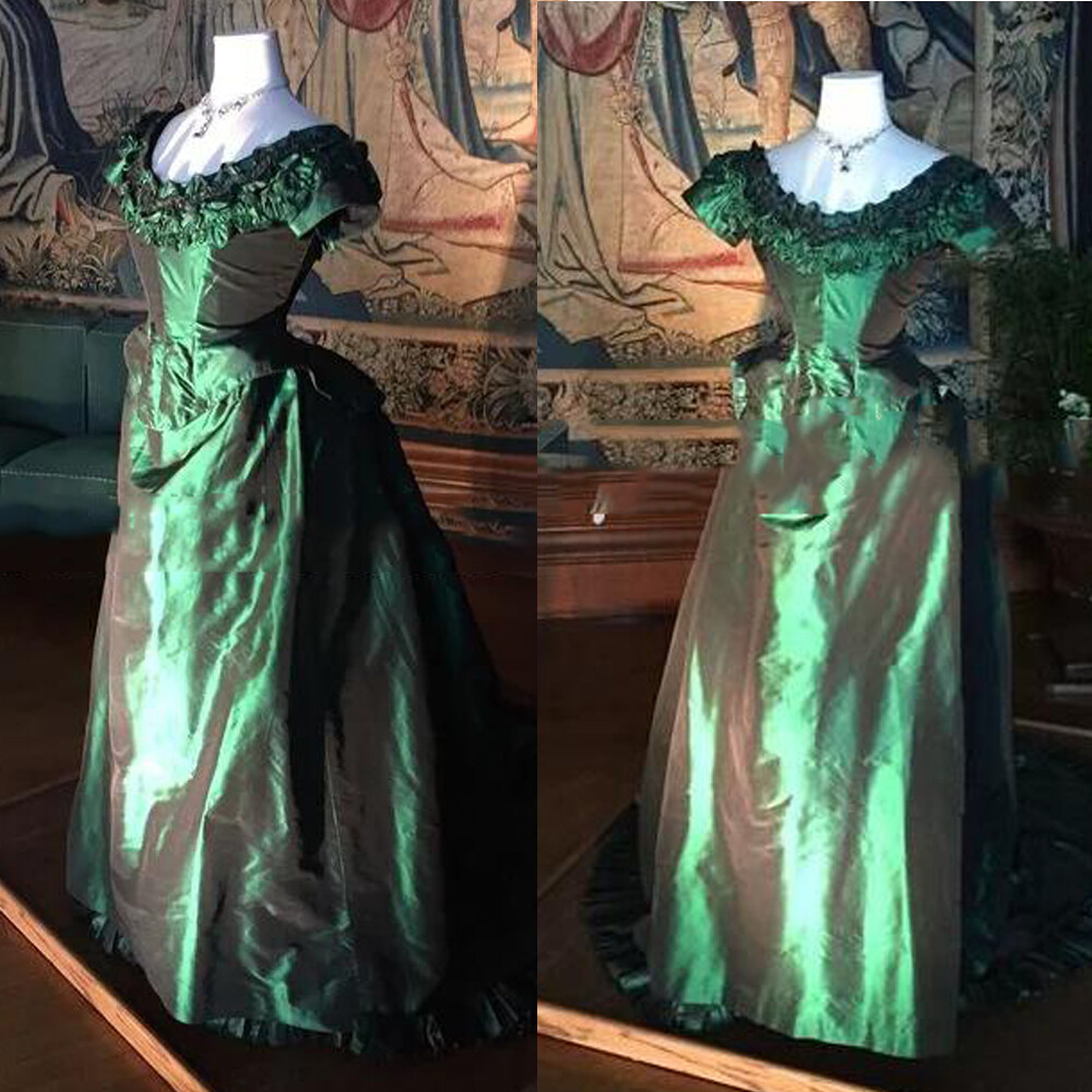 sachin and babi light blue dress Ball Gown Green Retro Dress Vintage Emerald Green Satin Gown Prom Dress  Y7325 – Simplepromdress