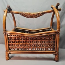 Bamboo Magazine Rack Vintage Boho Retro Wicker Rattan Cane Newpaper Home Basket