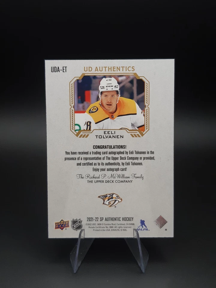 2021-22 SP Authentic UD Authentics Eeli Tolvanen #UDA-ET Auto - Image 2 of 2