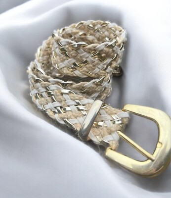 Braided Metallic Cord Belt in Gold and Silver Japanese Kimono Metallic Gold Silver Braided Obijime Belt  main image 2