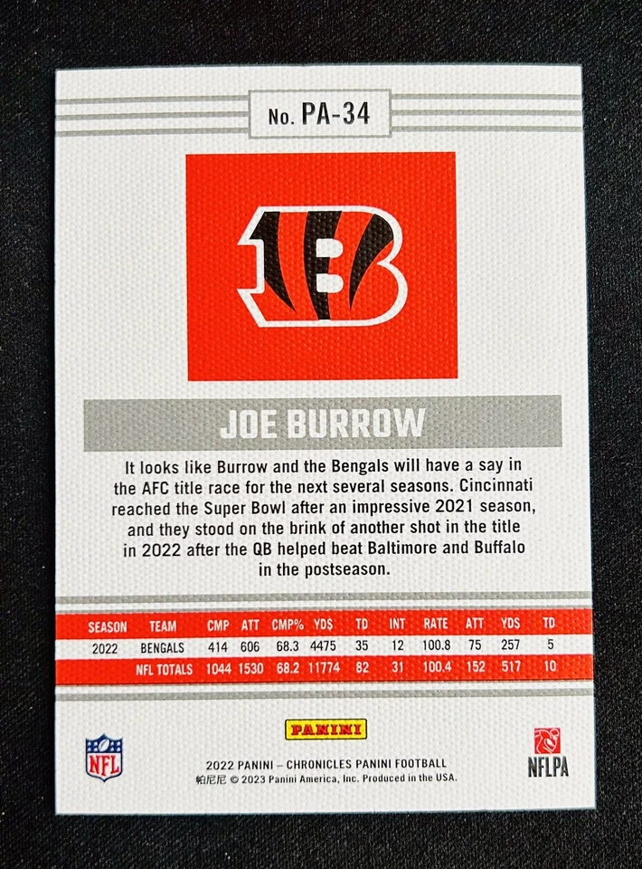 2022 Panini Chronicles - Panini Black #PA-34 Joe Burrow /35 Bengals - Image 2 of 2