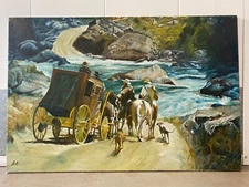 🔥 Vintage Arizona Western Americana Cowboy Landscape Oil Painting, Signed '89