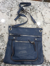 Borsa a tracolla Clarks blu in pelle con cerniera 11,5" quadrata usata in ottime condizioni LEGGI