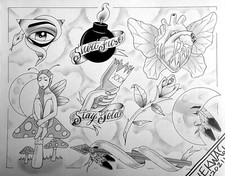 Original Tattoo Flash Sheet, 11x14" hand drawn by Matt Stick 5