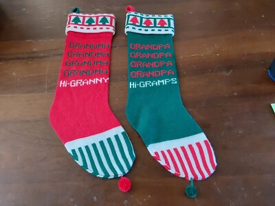 Kurt S. Adler Grandma and Grandpa Vintage Knitted Christmas Stockings 1983