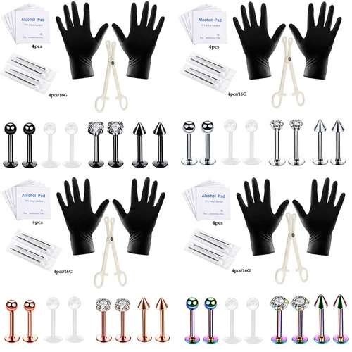 19PCS 16G Pro Piercing Kit Stainless Steel Labret Studs Monroe Lip Ear Ring - product listing photo