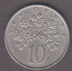 Jamaica 1969. 10 Cents, Coat of arms. Butterfly & flower. OUT OF MANY ONE PEOPLE