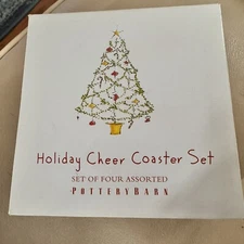 Pottery Barn Holiday Cheer Coaster Set Christmas Set of 4 Original Box