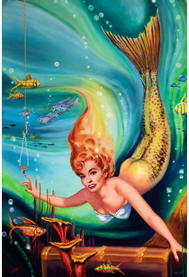 HOW TO CATCH MERMAID Daniel VANCAS Pinup Ann Blyth Mr. Peabody 40'' Giclee Canvas