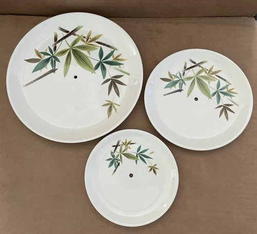 Vintage SALEM CHINA CO Three Tier Tidbit Plates Trays 3pcs WOODLAND