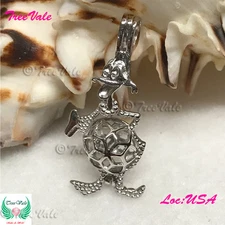 Duck McDuck - Solid 925 Sterling Silver - Locket Pearl Cage Pendant - Hold 6-8mm