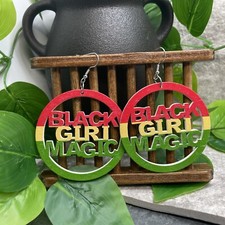 2  Silver-tone Earring Set Boho Retro Wood Dangle Juneteenth African A1397