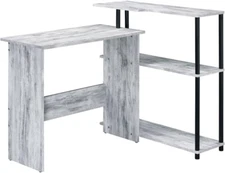 Ievi Wooden Top Writing Desk with Bookcase in Antique White and Black