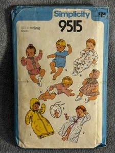 VTG 1980 SIMPLICITY 9515 Infant Layette Suit Sacque Panties Dress PATTERN 6 Mo
