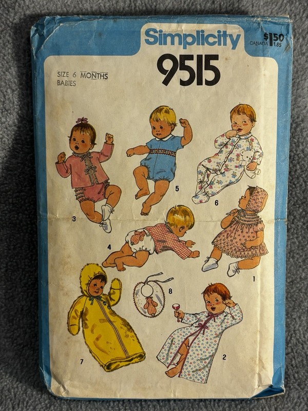 VTG 1980 SIMPLICITY 9515 Infant Layette Suit Sacque Panties Dress PATTERN 6 Mo
