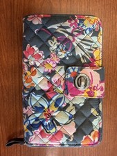 Vera Bradley RFID Turn Lock Zip Around Wallet Clutch Floral Quilted Organizer