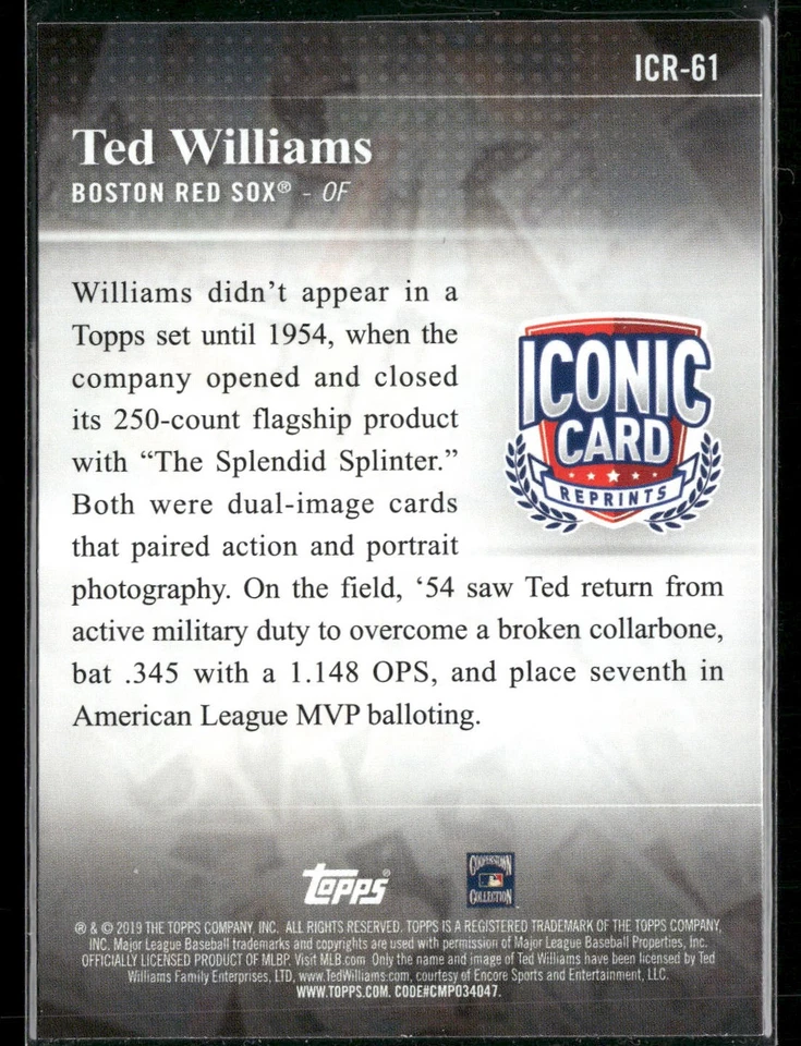 2019 Topps #ICR-61 Ted Williams Iconic Card Reprints - Image 2 of 2