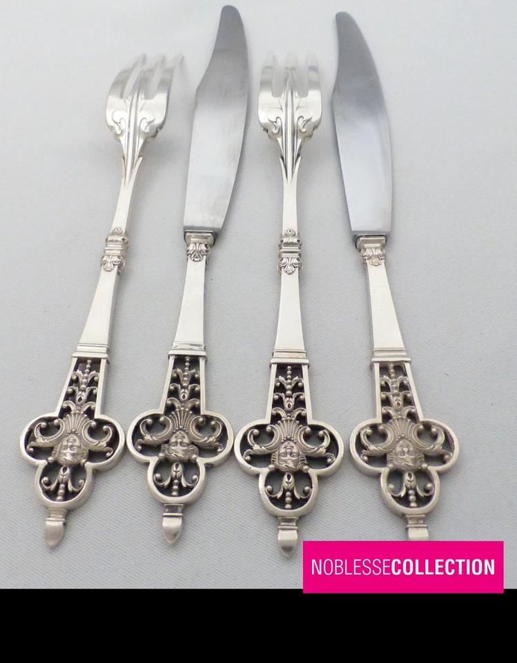 CARDEILHAC RENAISSANCE ANTIQUE FRENCH STERLING SILVER DINNER FLATWARE SET 4pcs - Photo 2/4