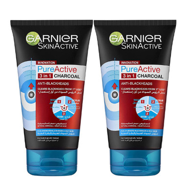 Garnier SkinActive Pure Active Charcoal 3 in 1, 150ml ( Pack of 2 )