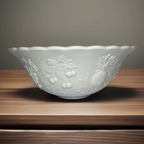 Vintage Westmoreland Milk Glass Three Fruits Punch Bowl 13” Diameter