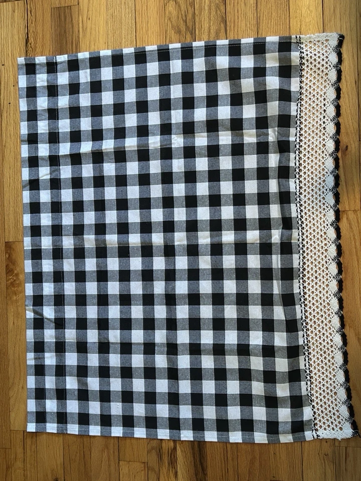 Curtain Tier Checked Plaid, 1 Valance 57” W/ 4 Curtain Panels 30” X 12” - Image 3 of 4