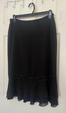 Vtg Appraisal Black Beaded Hem Midi Skirt Tiered Fairy Sz 12 Y2K Whimsigoth