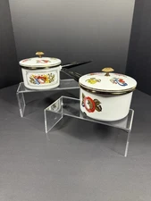 Vintage Georges Briard 2 Enamel Saucepans With Lids (4 Pieces)