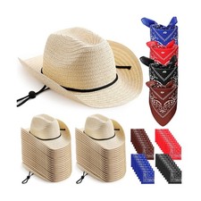 Coume 36 Set Straw Cowboy Hats with Bandana Include 36 Cowboy Party Hats 36 W...