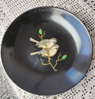 Rare Couroc Bird Series Black Satin Ware Shallow Bowls Inlaid Owl Quail Sparrows — photo 8