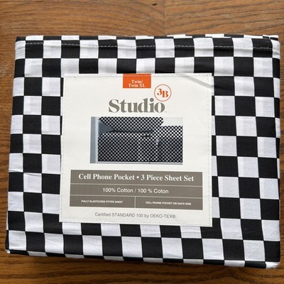 Studio 3B Twin XL 3 Piece Sheet Set 100% Cotton - Black Checkered