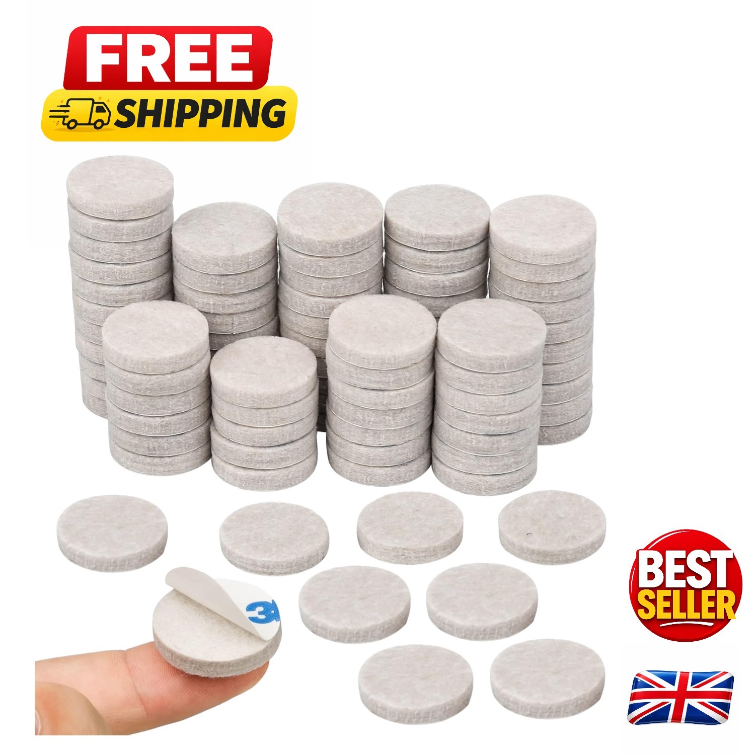 80 Off-White Self-Adhesive Felt Pads - Protective Chair Leg Floor Guards, 25mm