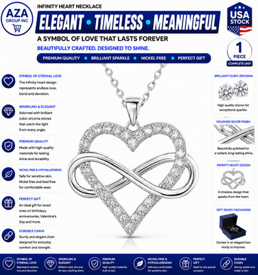 JES & JANI Infinity Heart Necklace for 16'' Chain with 2'' Extender, Silver 