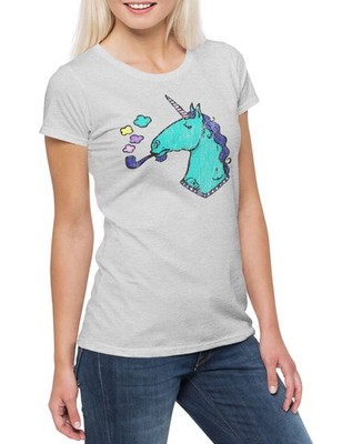 Smoking Unicorn Damen T-Shirt Einhorn Comic Anime Regenbogen Rainbow Cute