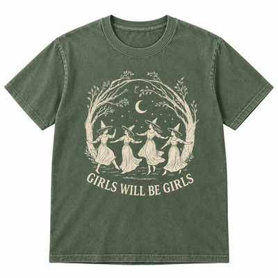 Girls Will Be Girls T-Shirt Vintage Witch Halloween Witchy Graphic Tee