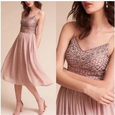 BHLDN Bristol blush pink dusty rose silver beaded dress size 0