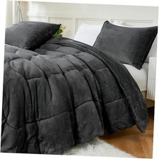 Faux Fur Comforter Set Size, Luxury Ultra Soft Fuzzy Comforter, King Dark Grey