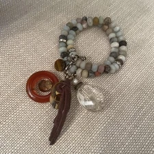 Stone Stack Bracelets Amazonite Alabaster Chrysoprase Various Charms Fringe Boho