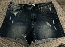 Vervet Women's Blue Denim Distressed Cutoff Shorts Frayed 5-Pocket Button Size M