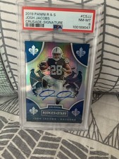 2019 PANINI CRUSADE BLUE Josh Jacobs AUTO RC /25 PSA 8 RAIDERS PACKERS