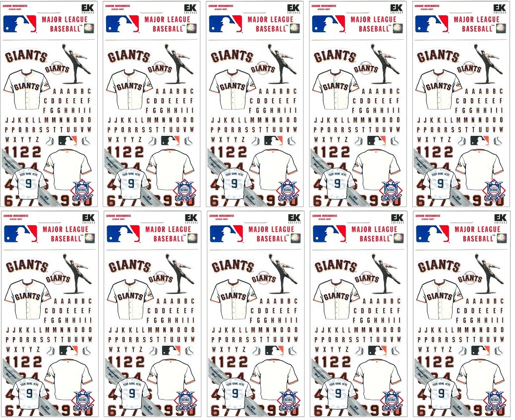 San Francisco Giants MLB baseball scrapbook sticker jersey personalize LOT of 10