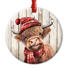 Highland Cow Christmas Ceramic Ornaments - Gifts for Cow Lover - Cute Highlan...