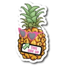 This Side Up Right Side Up Pineapple with Sunglasses Magnet Decal, 3x6 Inch
