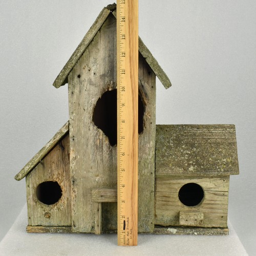 Vintage Rustic Primitive Handmade Wood Birdhouse Decor 3-Compartment 15" Tall - Picture 9 of 15