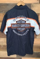 Vtg Harley Davidson Motorcycles Mechanic Bar And Shield Button Up Shirt Medium