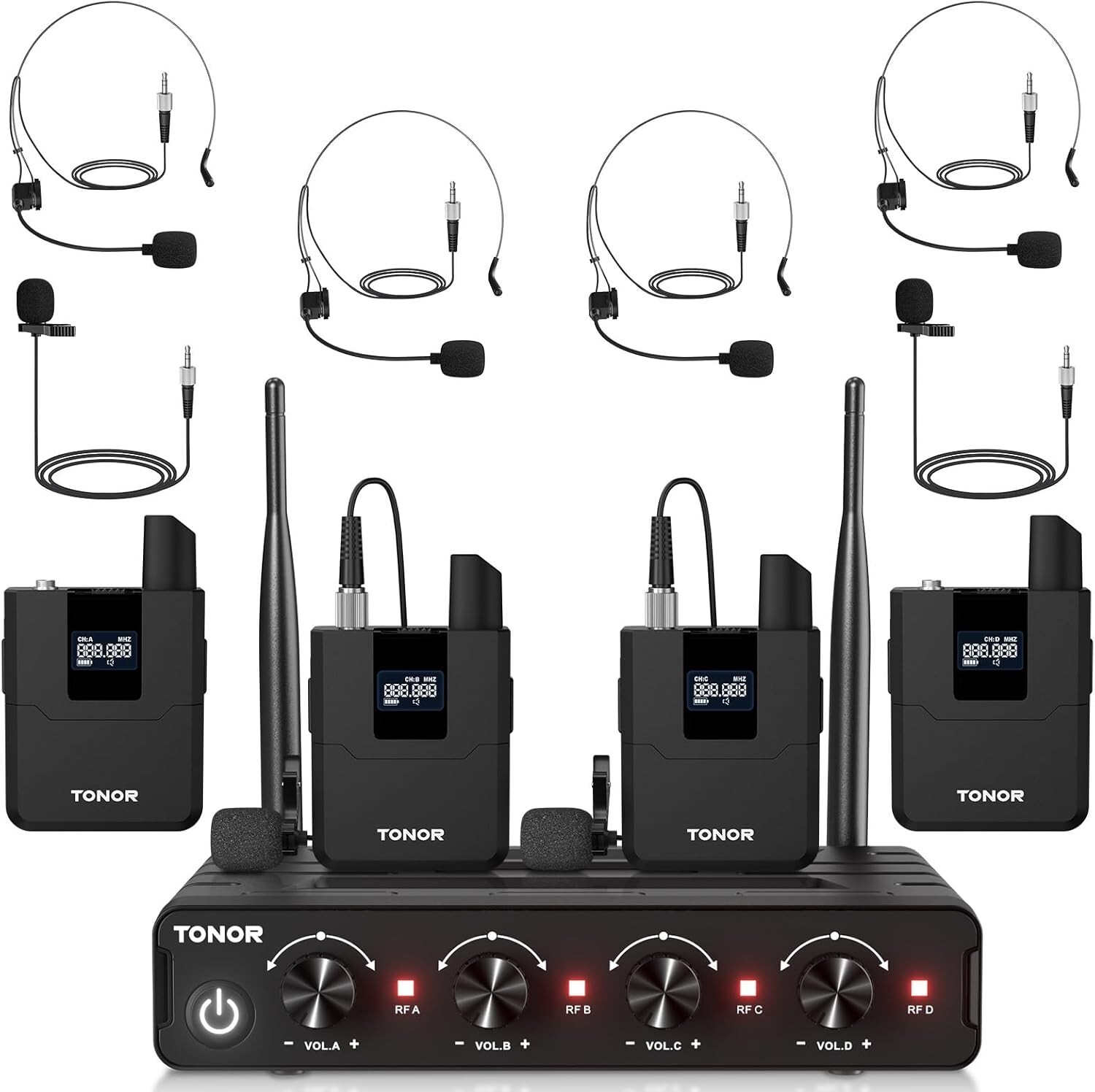 TONOR Wireless Microphones System with UHF Headset/Lavalier Lapel Mics