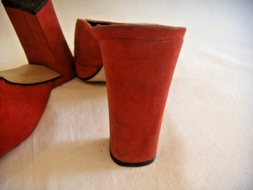 VINTAGE RETRO DOLCIS RED SUEDE PLATFORM SOLE HIGH HEEL SLIP ON SHOES SIZE 6 - Picture 6 of 7